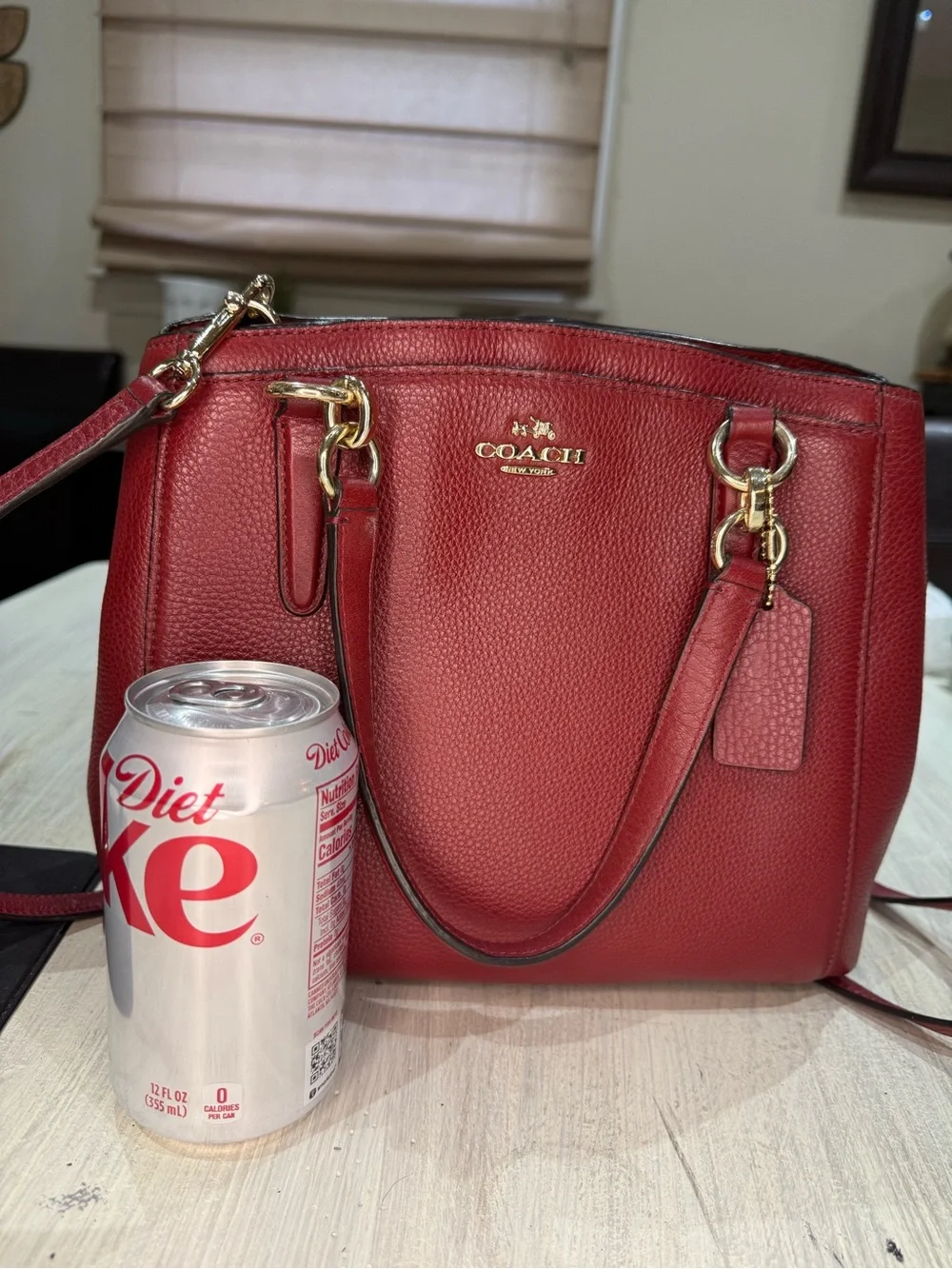 Coach Christie Red Pebbled Leather Carryall Satchel with Gold Hardware-EUC